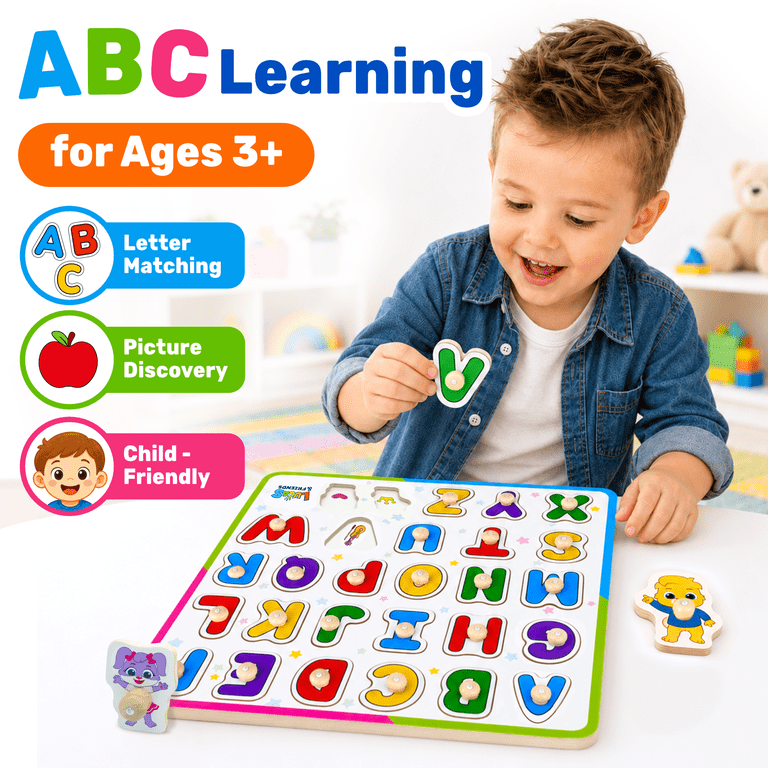 Lucas & Friends ABC Puzzle for Toddlers, Wooden Alphabet Toy