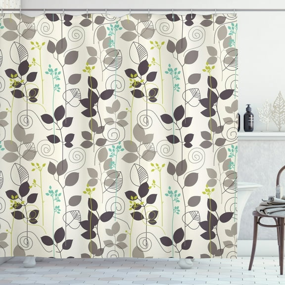 Ambesonne Floral Shower Curtain, Doodle Leaves Earth Tone, 69"Wx70"L, Dark Taupe Coconut
