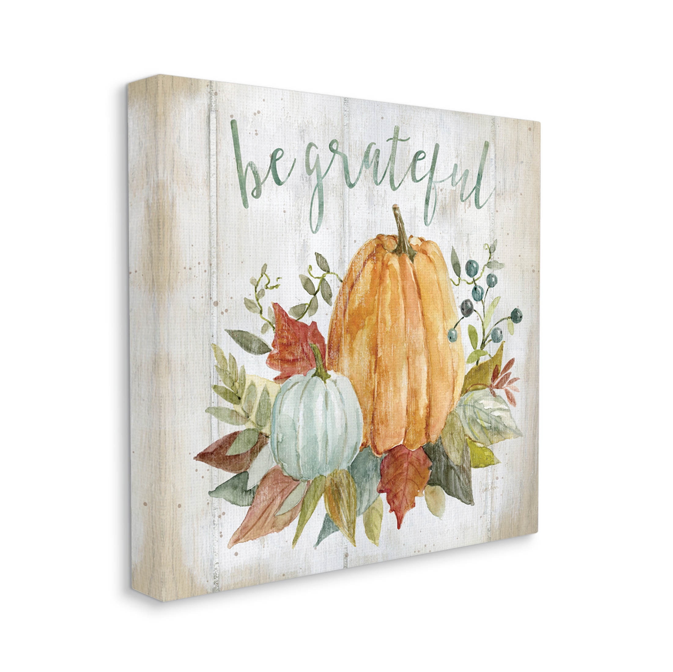 Stupell Industries Be Grateful Autumnal Botanicals Graphic Art Gallery Wrapped Canvas Print Wall Art, Design by Livi Finn
