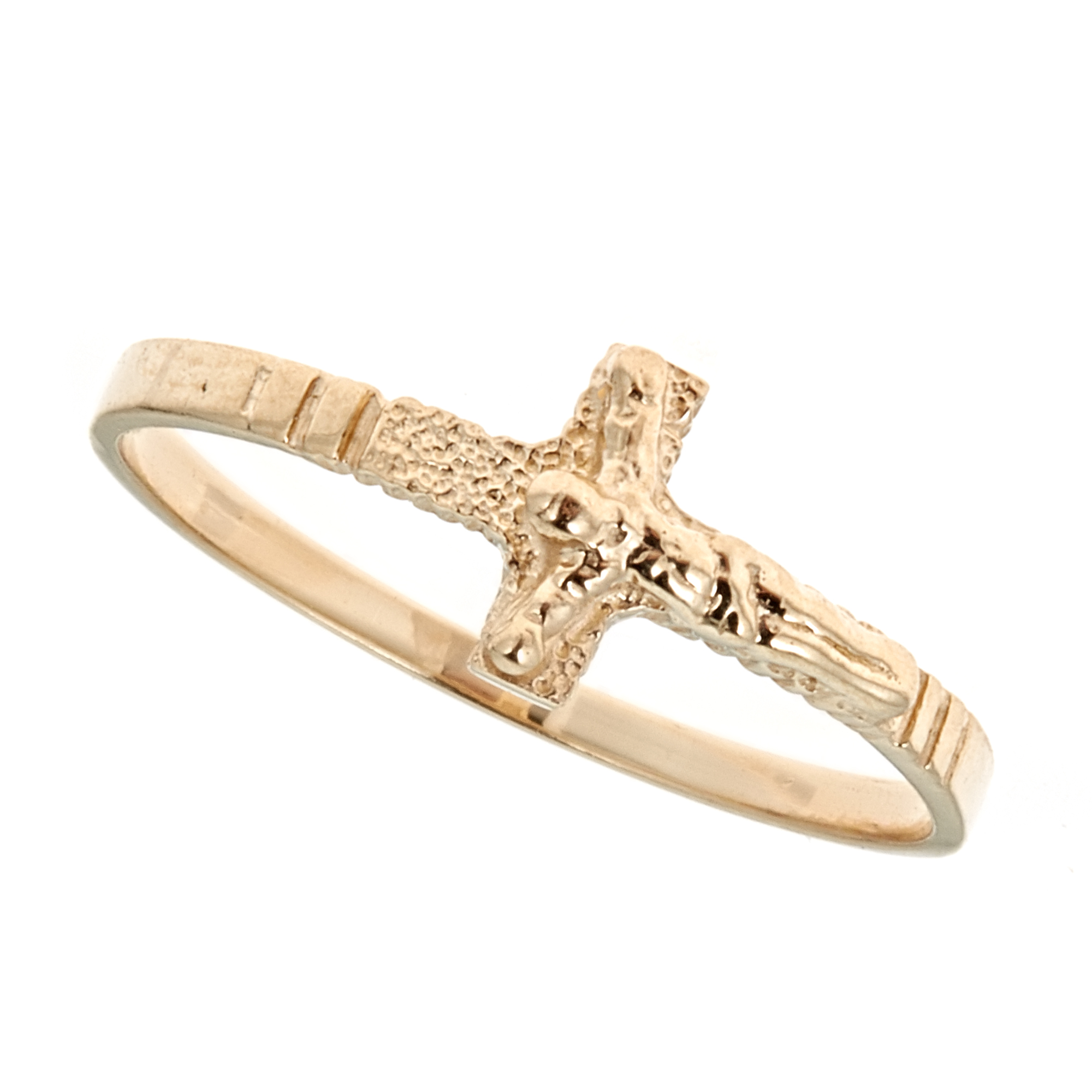 Children's 14k Solid Yellow Gold Baby Sideways Cross Crucifix Kids Ring