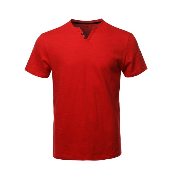 FashionOutfit Men's Quality V-Neck Henley Slub Cotton T-Shirt