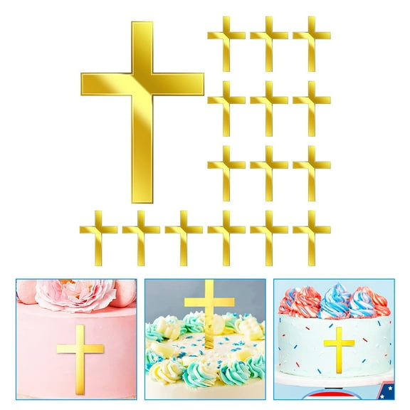 Niceauty Golden Acrylic Cross Cake Decorations for Holy Communions Party and Theme Decor 20pcs