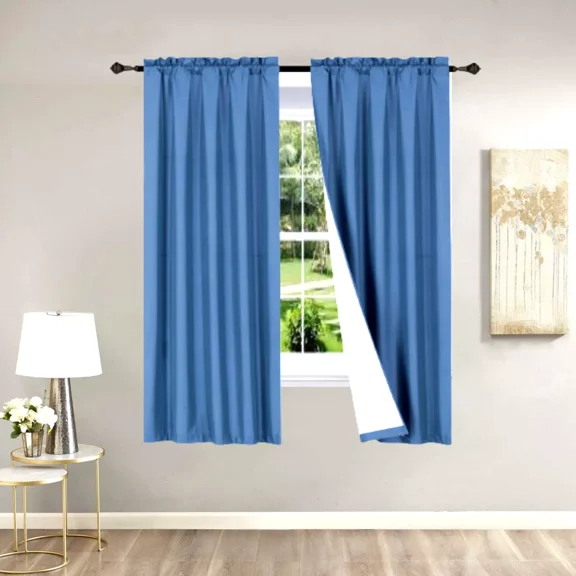 2PC ROYAL BLUE BLACKOUT PANEL LINEN WHITE BACKING ROD POCKET PRIVACY WINDOW CURTAIN TREATMENT 37" WIDE X 63" LENGTH EACH PANEL