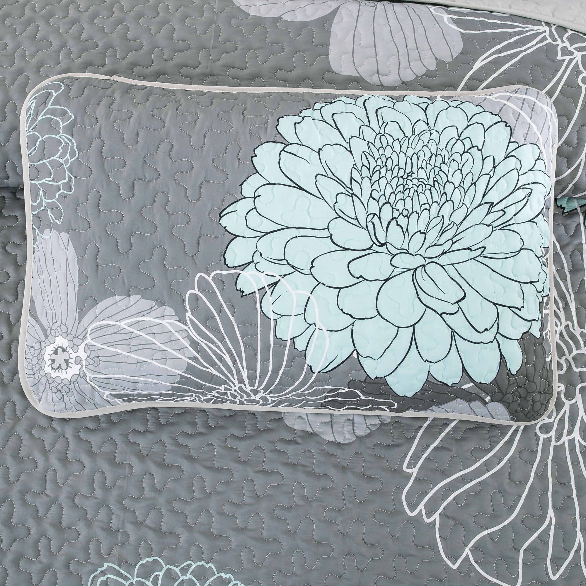 Dintszyayue Floral Quilt Set Queen,3Pcs Gray Bedding Set Lightweight Flower Coverlet Adult(90"x 96")