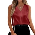 thumbnail image 2 of Women's Silk Satin Camisole Tank Tops V Neck Pleated Dressy Casual Sleeveless Blouses Summer Business Work Shirts Red XL, 2 of 6