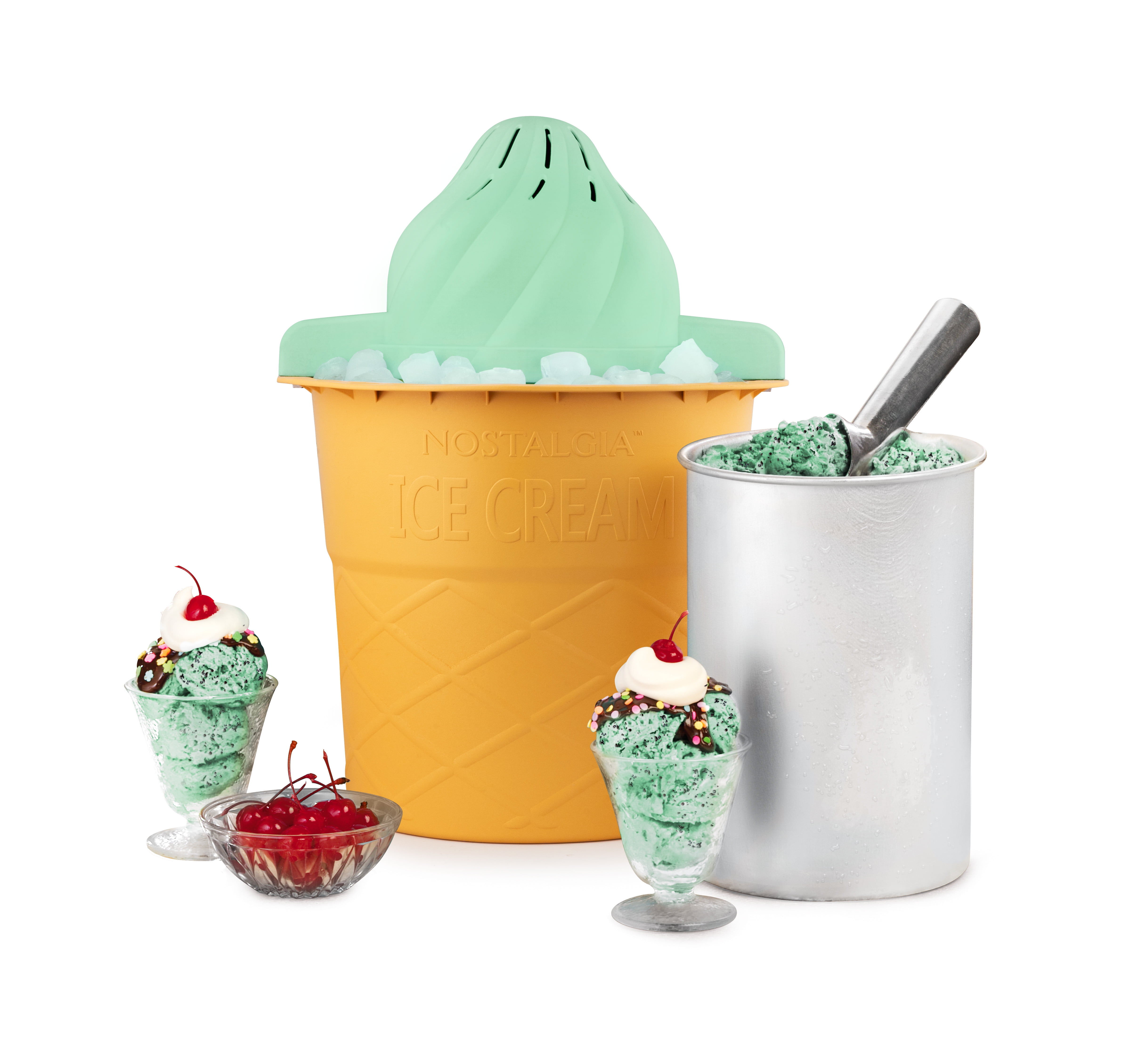 Nostalgia 4-Quart Swirl Cone Ice Cream Maker, Mint Green