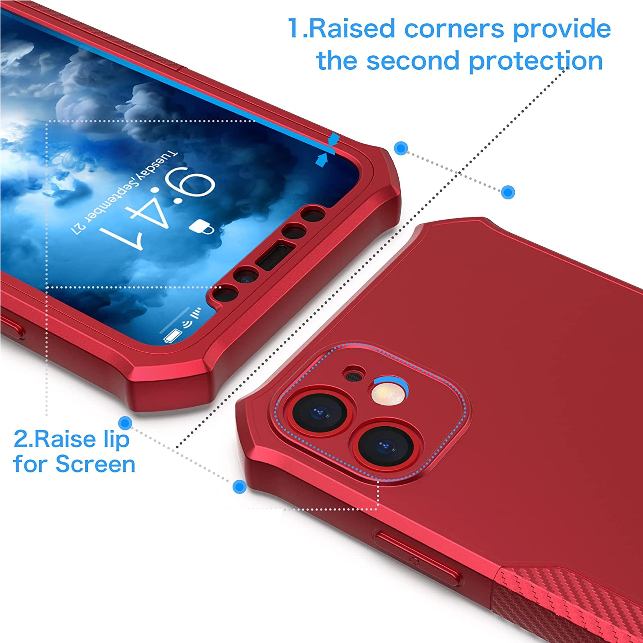 For TCL 50 LE Full-Body Dual Layer Hybrid Case Slim, Drop-Proof TPU Hard PC, Durable Corner Front Bumper Protector Phone Case Cover by Xpression, Red