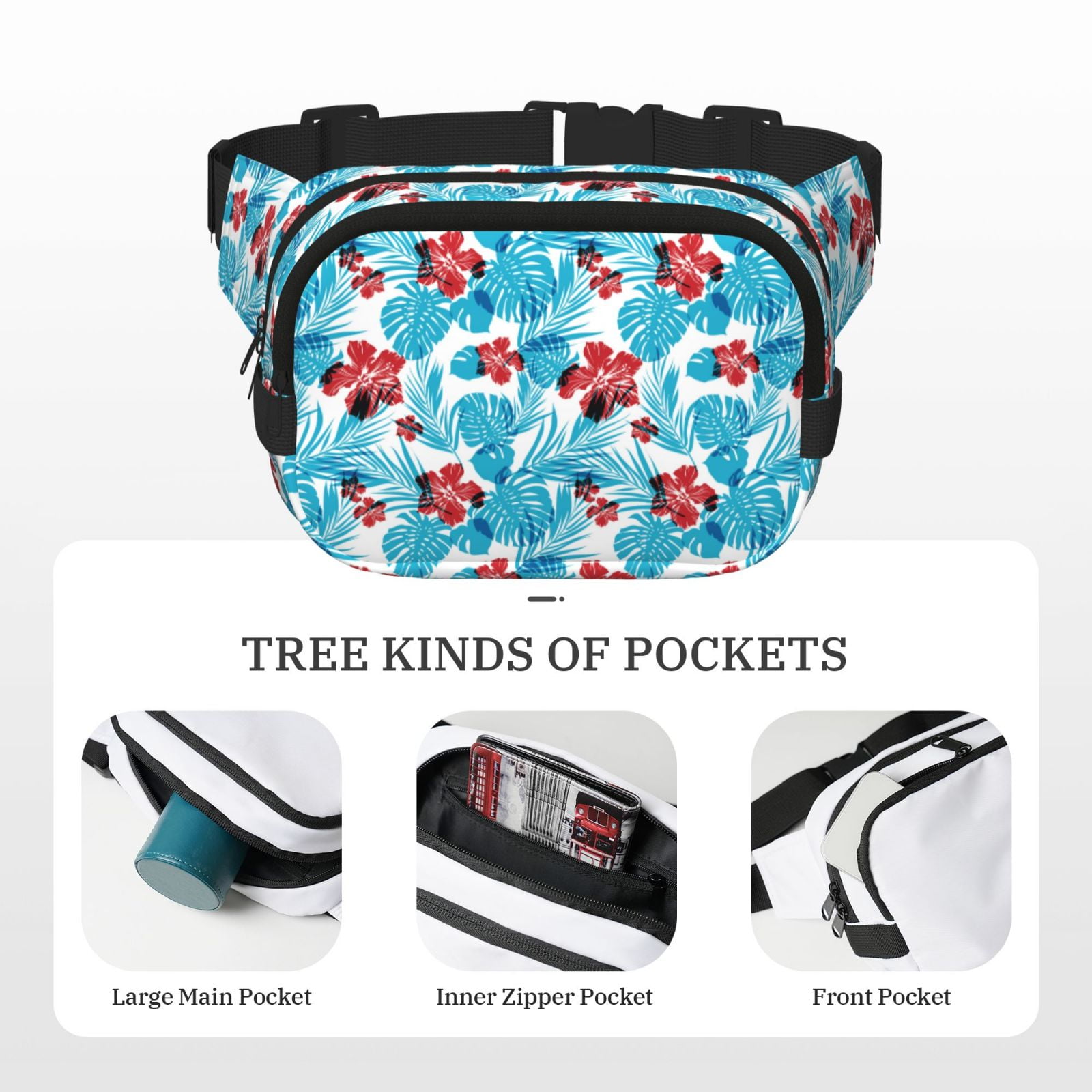 Hirioo Hawaiian Style for Double Layer Waist Bag Adjustable Fanny Pack For Travel Running Hiking