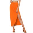 thumbnail image 1 of Unique Bargains Jupe Longue Maxi Décontractée pour Femme à Taille Élastique Fendue Orange TP, 1 of 7