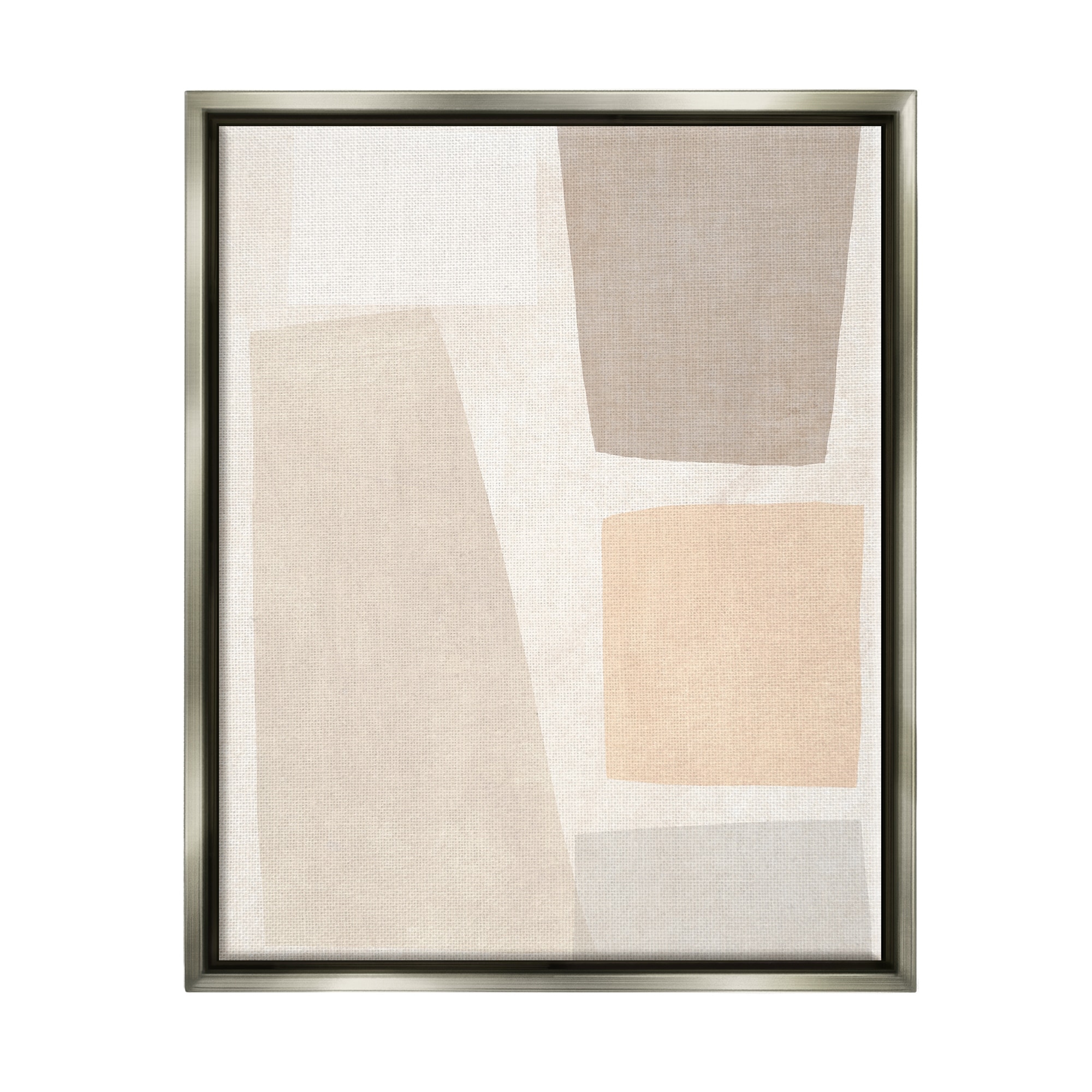 Stupell Industries Geometric Abstract Collage Blocked Neutral Brown Shapes Luster Gray Framed Floating Canvas Wall Art, 16x20, by June Erica Vess