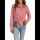 thumbnail image 3 of Camisas de Mujer con Botones, Casuales, de Larga, A Cuadros, con Estampados, Blusas Holgadas con Cuello A . Rojo M, 3 of 10