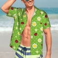thumbnail image 7 of Xecao Daisies And Ladybugs Print Hawaiian shirt - A Stylish Short-Sleeve Button-Down for Men, Perfect for Casual Beach and Tropical Outings.,Medium, 7 of 7