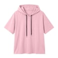 thumbnail image 2 of Women's Short Sleeve Hoodie Tops Casual Loose Fit Pullover Sweatshirts Soft Lightweight Fall Winter Daily Wear by Yigetop Pink XXL, 2 of 4