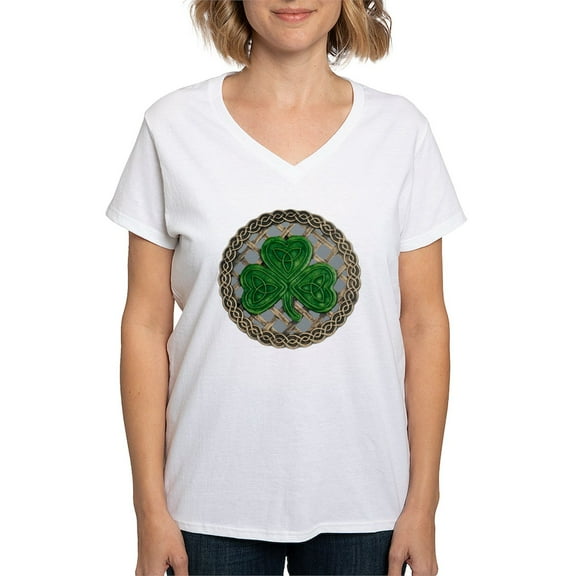 CafePress - Shamrock And Celtic Knots Women's V Neck T Shirt - Womens Cotton V-Neck T-shirt
