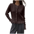 thumbnail image 3 of gbyLJF Womens Ruffer Sweater Cardigan Button Down Long Sleeve Crew Neck Cropped Knitted Tops Coffee, 3 of 6