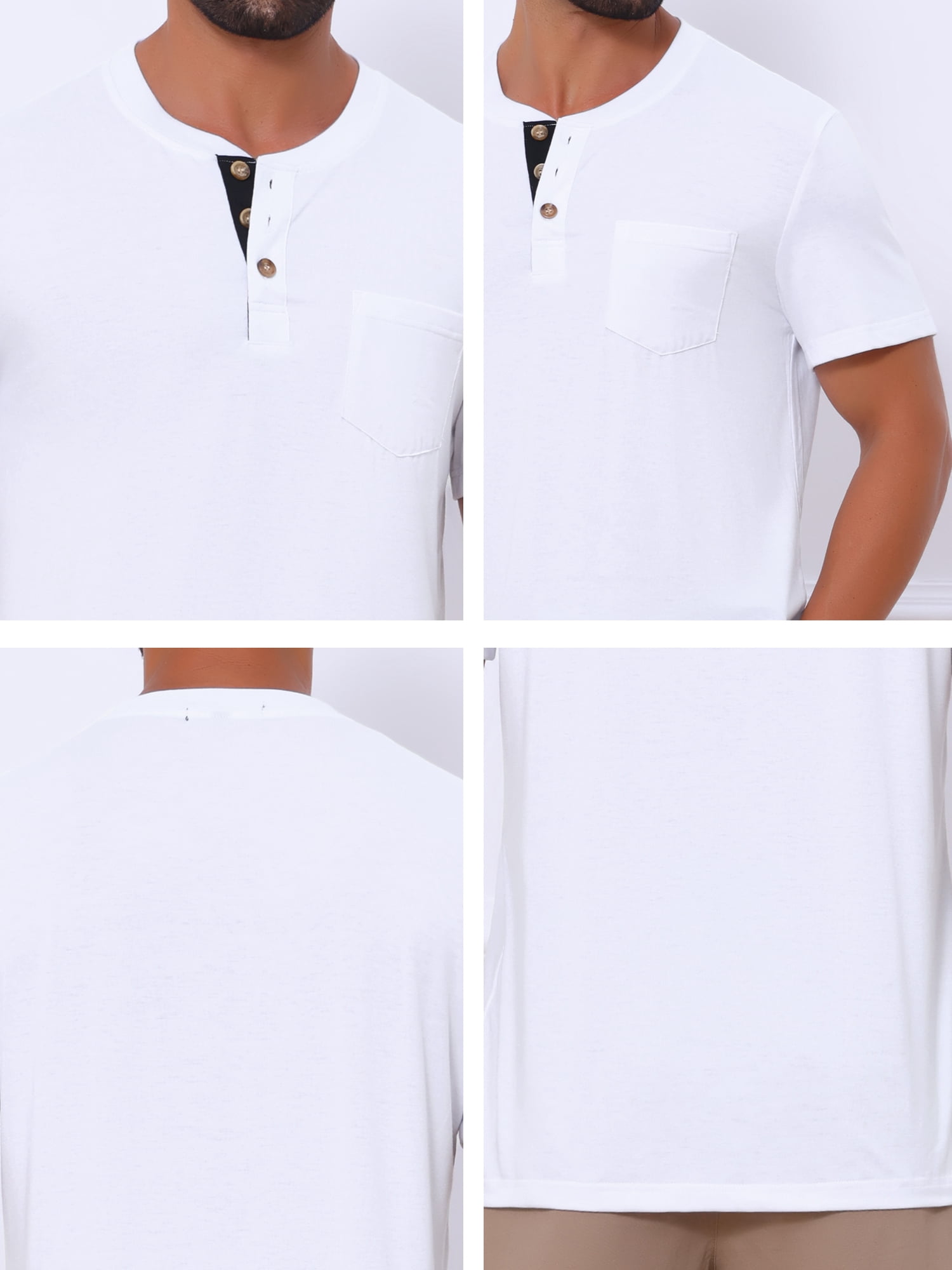 DARING DIVA Men's Casual Summer Short Sleeves Button Henley Basic Tee XL White