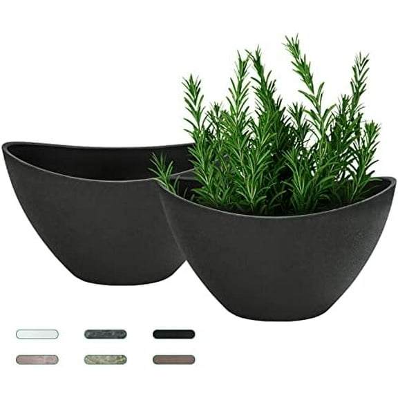 Plant Pots with Drainage Holes, 12 Inch Large Planters for Indoor Plants, Plastic Flower Pots Outdoor, Set of 2 Pack, Frosted Black