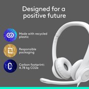 Logitech H390 Wired Headset for PC/Laptop, Stereo Headphones with Noise Cancelling Microphone, USB-A, In-Line Controls, White
