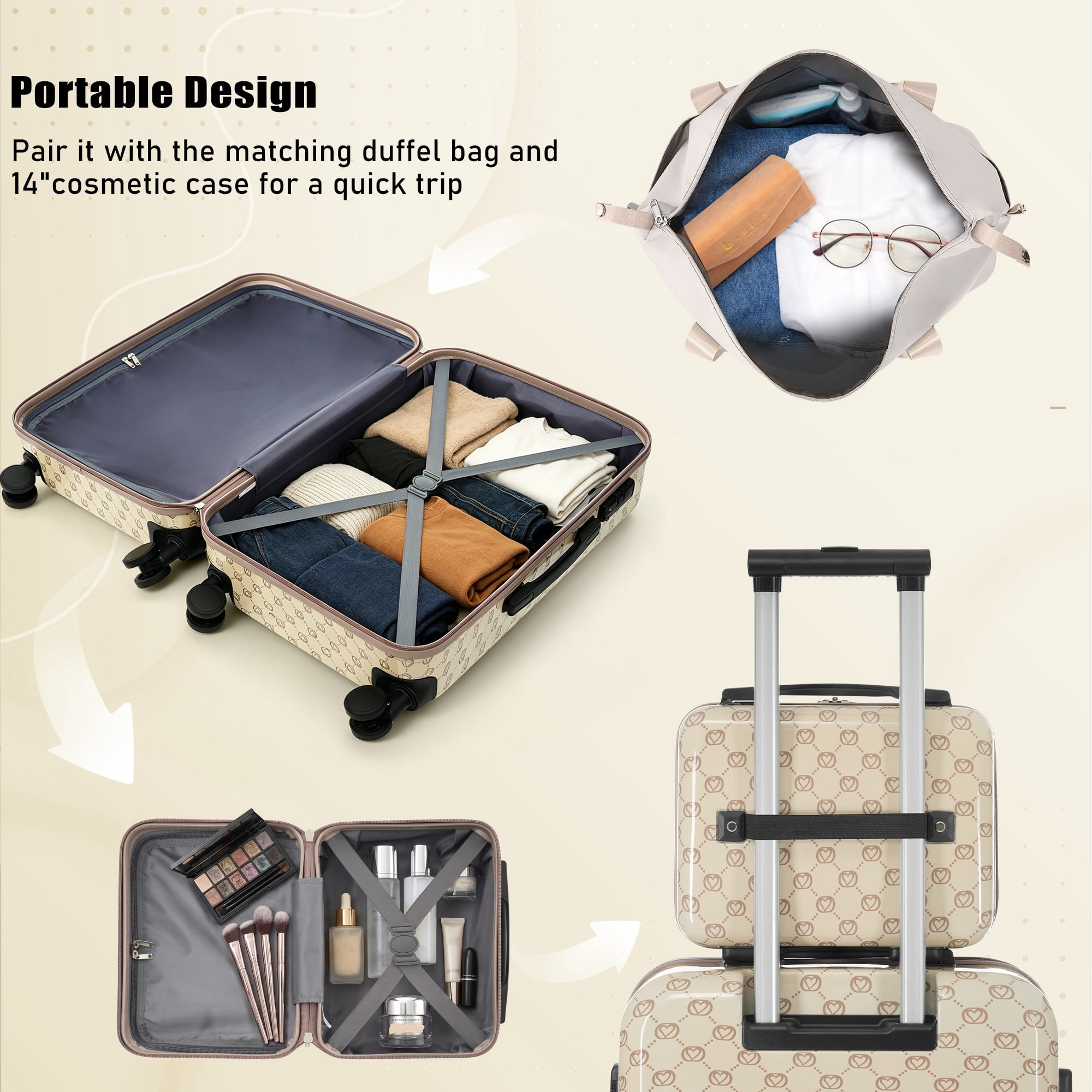 Euroco 6 Piece Luggage Set,ABS Hardshell Carry on Suitcase with TSA Lock,Spinner Wheels & Expandable Travel Duffel Bag,Lightweight Durable Luggage for Men Women,14/16/20/24/28 Inch,Khaki