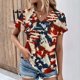 thumbnail image 2 of Top de Verano de las Mujeres Árbol Impresión V-Cuello Casual Manga Corta, Tops Cortos para las Mujeres, 2 of 9