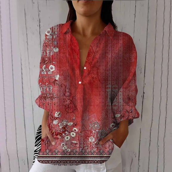 Endives Womens Linen Shirts Long Sleeve Blouse Casual V Neck Tops Summer Work Blouses Daily Outfit