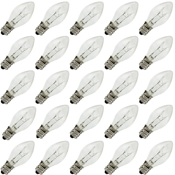 7 Watt, C7 Night Light Bulb, Longer Life 130 Volt, Clear, E12