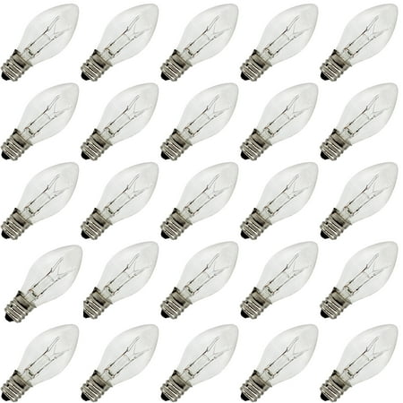 

7 Watt C7 Night Light Bulb Longer Life 130 Volt Clear E12 Candelabra Base Candle Lamp Replacement Bulbs Incandescent Light Bulb 25 Pack