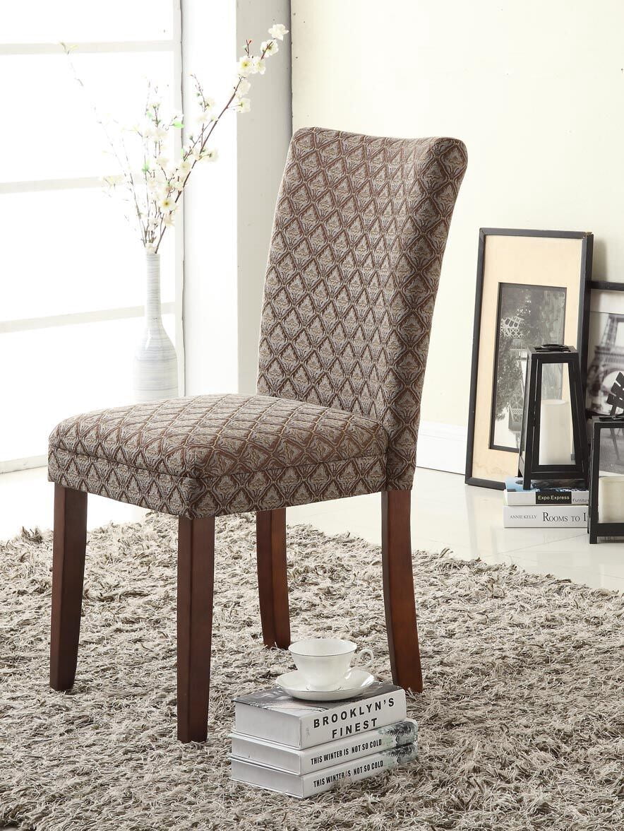 HomePop Parsons Dining Chair, Brown and Blue Fabric