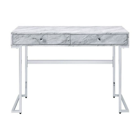 HomeRoots 42" White Writing Desk With Two Drawers