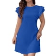 thumbnail image 6 of Efsteb Women's Round Neck Ruffle Sleeve Pleated Mini Dress Short Sleeve A-Line Dress for Summer Daily Work Office Casual (Blue,S), 6 of 9