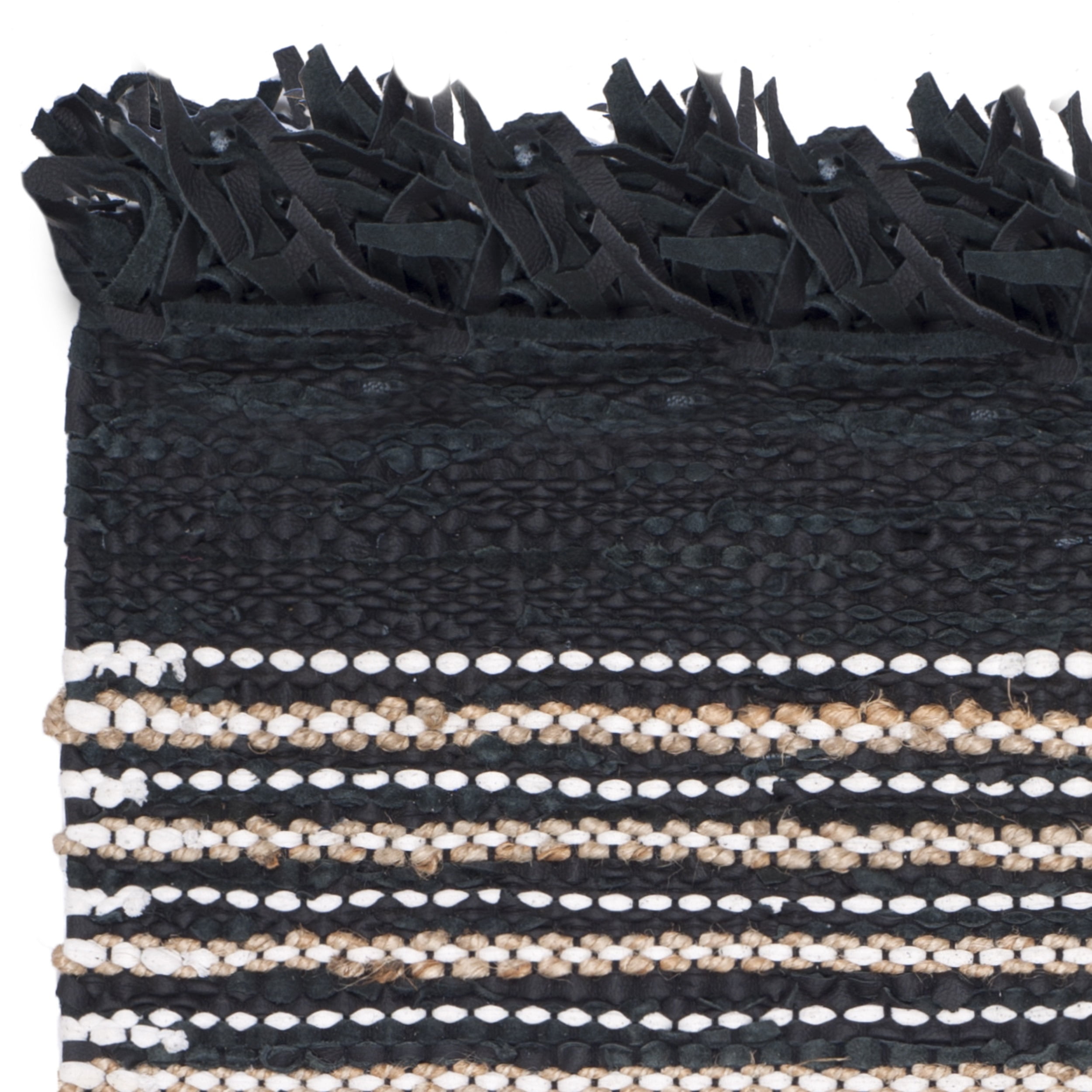 SAFAVIEH Vintage Leather Aaron Stripe Fringed Area Rug, Black/Multi, 6' x 9'