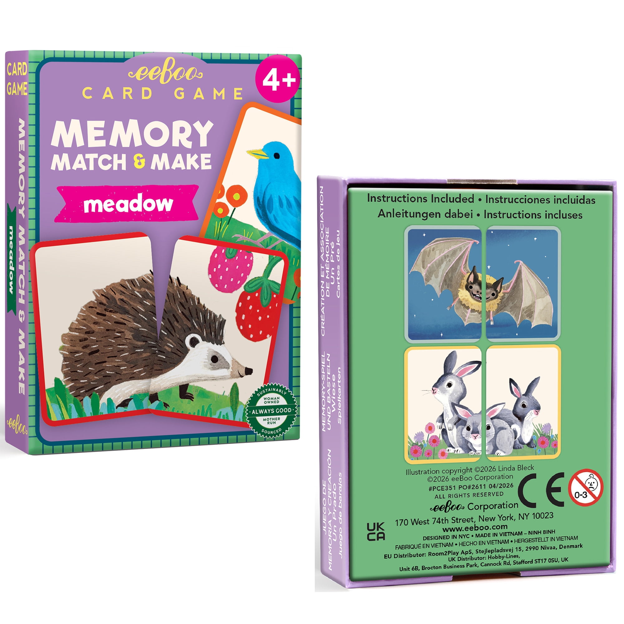 eeBoo Meadow Memory Match & Make Game, Ages 4+ For 1-4 Players - Sharpens Visual Acuity, Concentration, And Memory Skills, 48 Cards, 24 Pairs