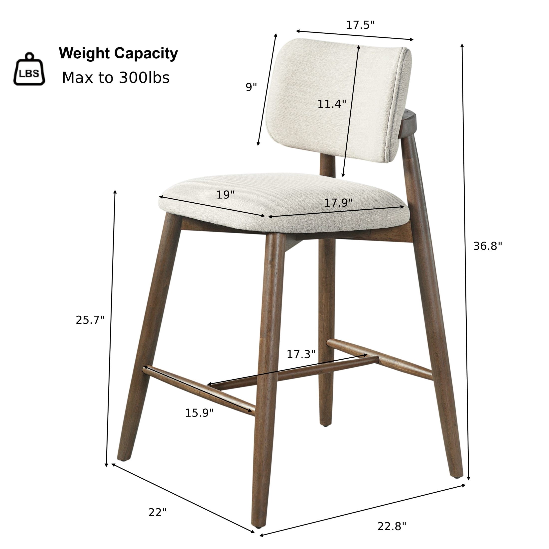 Christopher Knight Home 25.7" Modern Counter Height Bar Stools Set of 2, Rubberwood Frame, Beige+Walnut