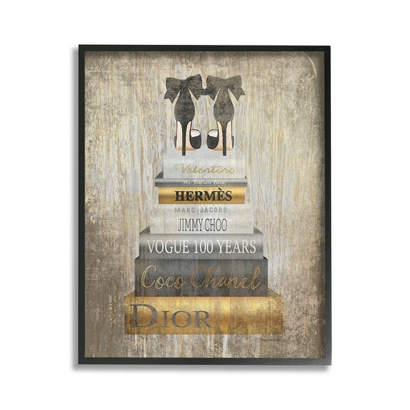 Stupell Industries Patterned Glam Bookstack Beauty & Fashion Painting Black Framed Art Print Wall Art, 11 x 14
