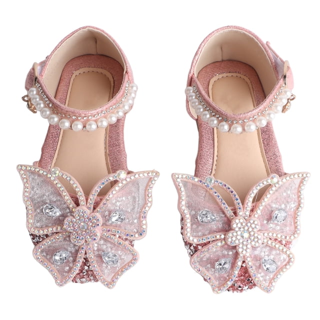 Zapatos de princesa con lazo y purpurina para niña, zapatos de vestir con hebilla y suela plana para niño pequeño, color rosa, talla 22 Sailing