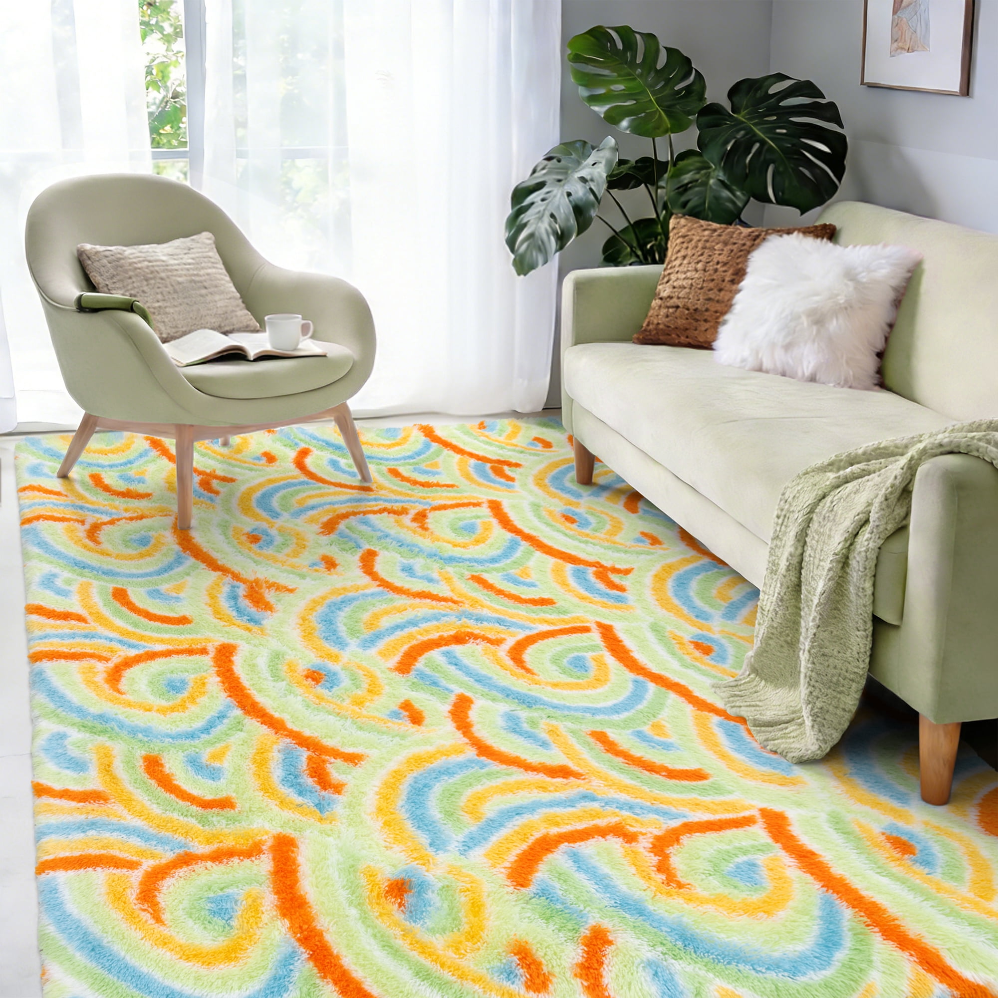 MeyJey 6'x 9' Shag Area Rug, Soft Fluffy Area Rugs for Kids Room Living Room Bedroom Decor Carpet, Green
