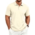 thumbnail image 2 of Domuza Polo Shirts for Men Cotton Short Sleeve T-Shirts 3 Buttons Classic Fit Casual Lightweight Breathable Golf Shirts Beige S, 2 of 8