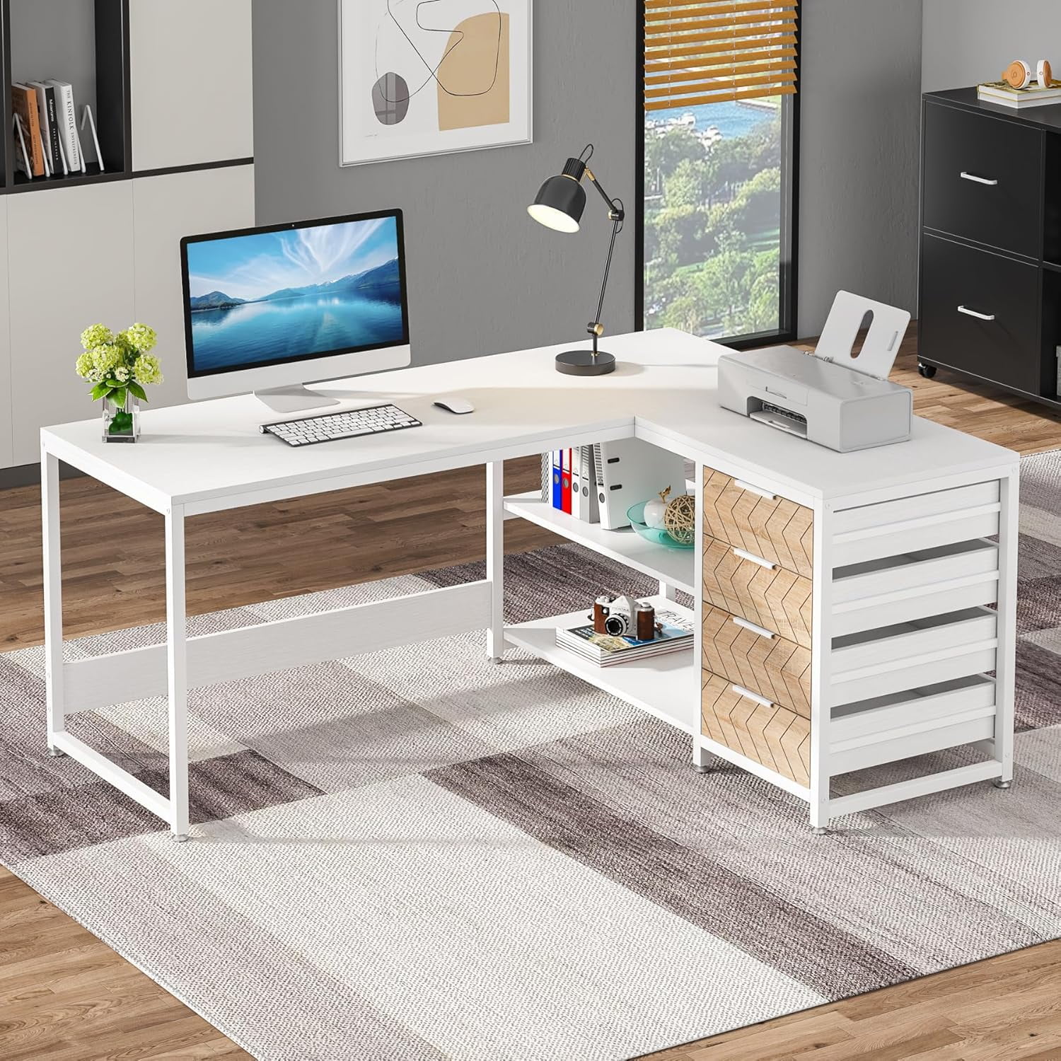 Tribesigns L Shaped Computer Desk, 59" Modern Reversible Office Corner Desk for Home Office, White