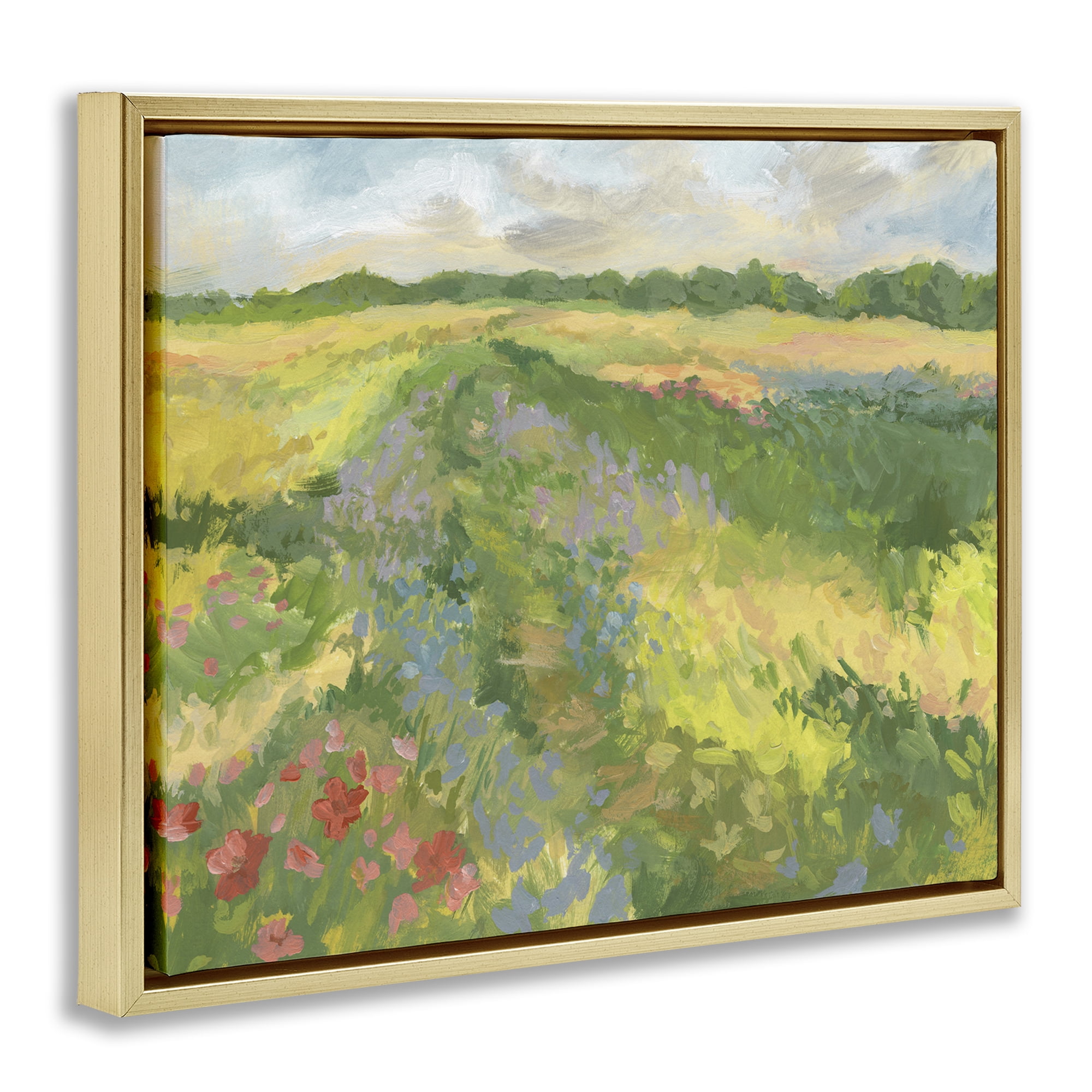 Stupell Industries Windswept Flower Meadow Gold Framed Floater Canvas Wall Art, design by Victoria Barnes