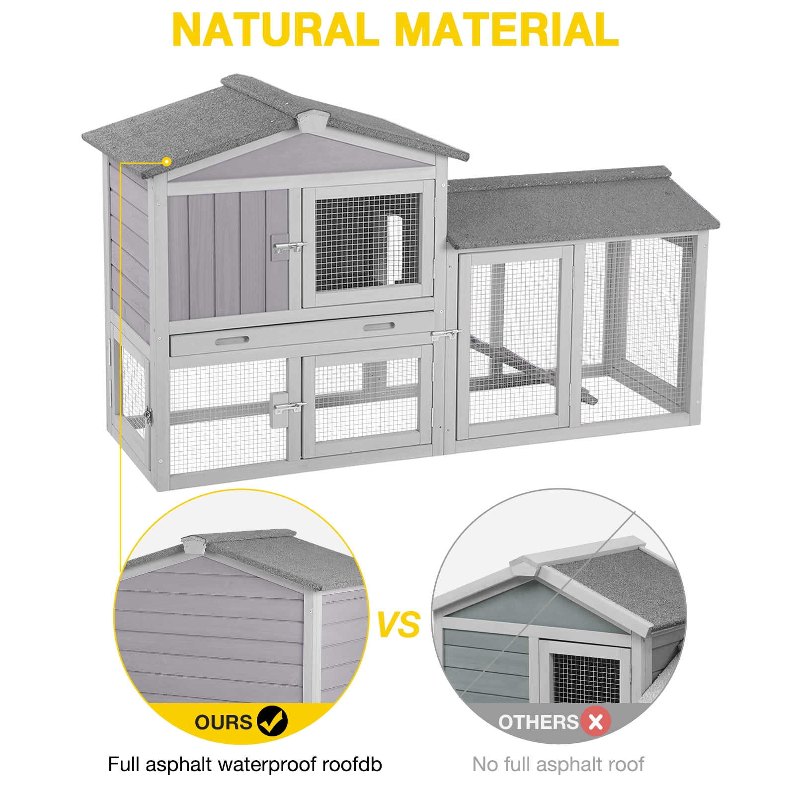 Aivituvin Chicken Coop Wooden Outdoor Hen House 6 Access Doors Rabbit Hutch with Run, Deeper Leakproof Pull-Out Tray and Weatherproof Roof