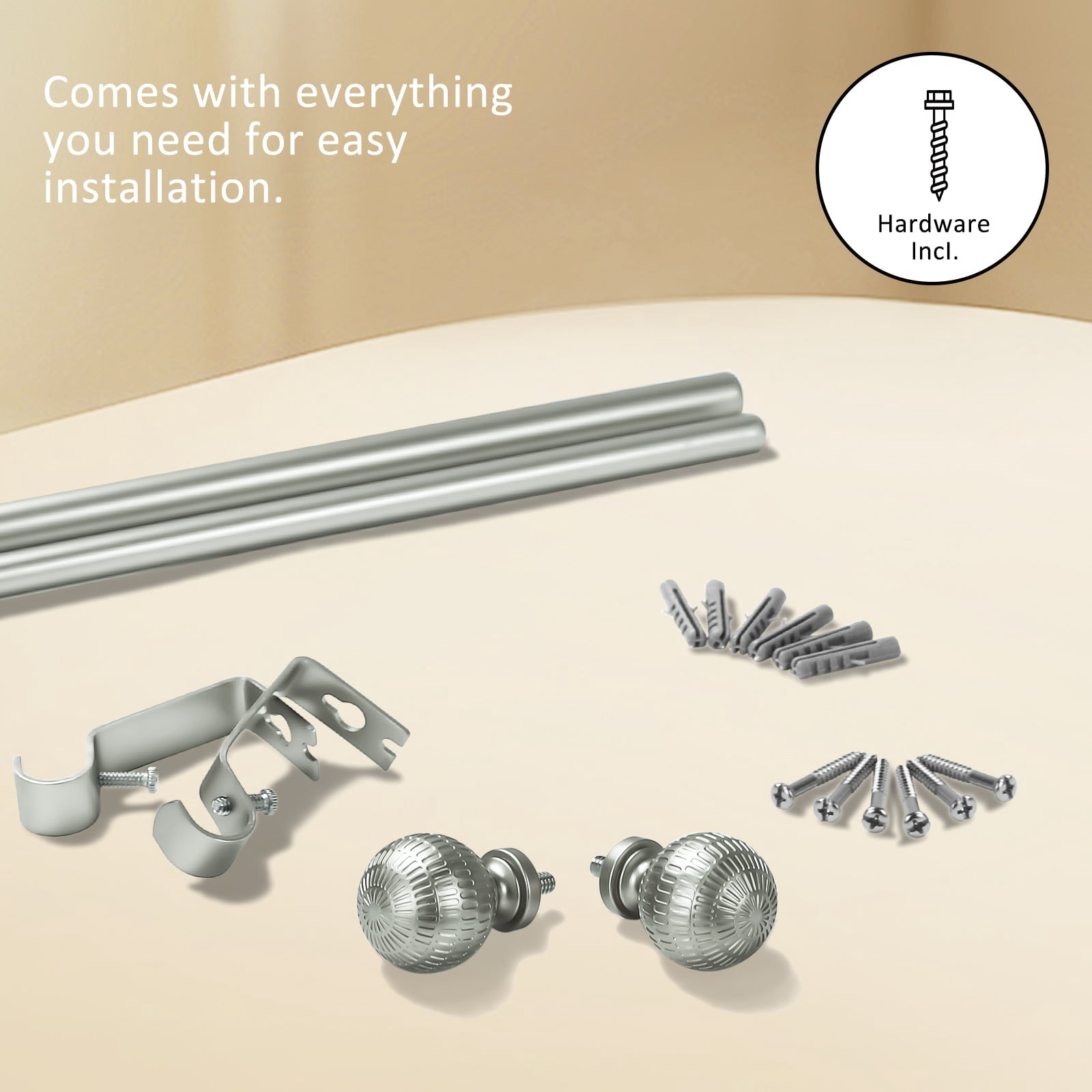 Ridicili 5/8" Single Telescoping Curtain Rod with Reticulated Ball Finials,Pewter, 84"-120"