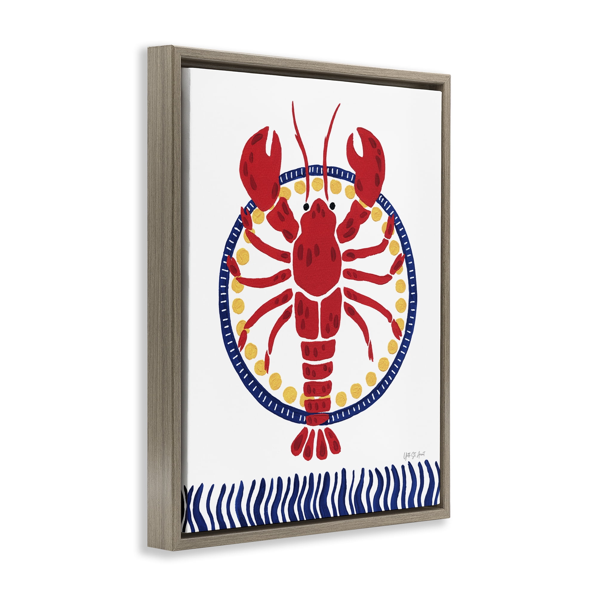 Stupell Industries Kitschy Coastal Lobster Animals Painting Brown Floater Framed Canvas Art Print Wall Art, 17 x 21