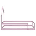 thumbnail image 5 of Floor Bed, Twin Size Montessori Bed with House-shaped Headboard, Wooden Bed Frame, Platform Bed Frame with Fences for Adults Girls and Boys, Pink, 5 of 9