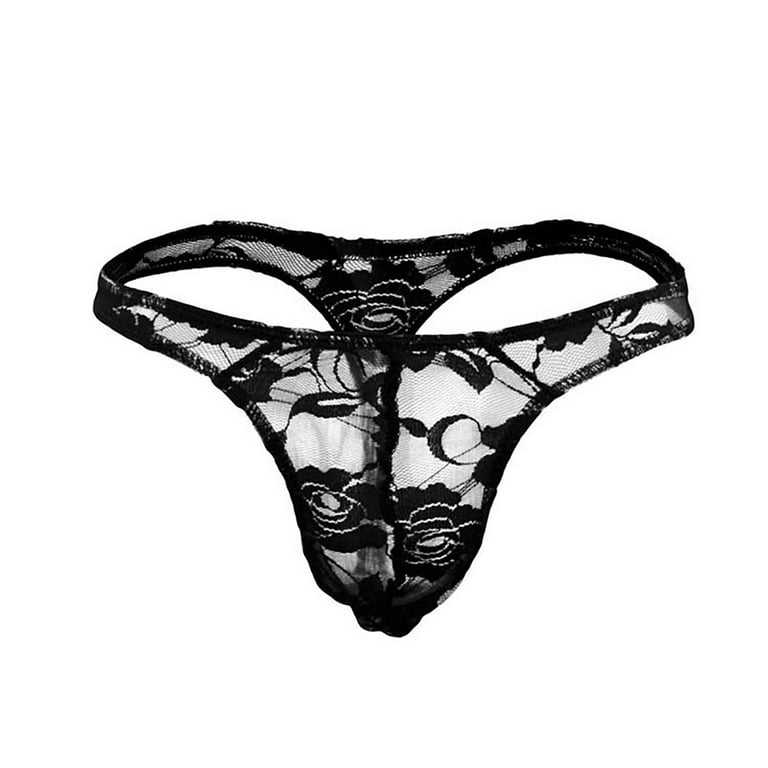 HAOTAGS Men's Sexy Low Waist Bondage Panties Thong Lace Regular Mens Briefs  Underwear Men Pack Black Size Free Size 