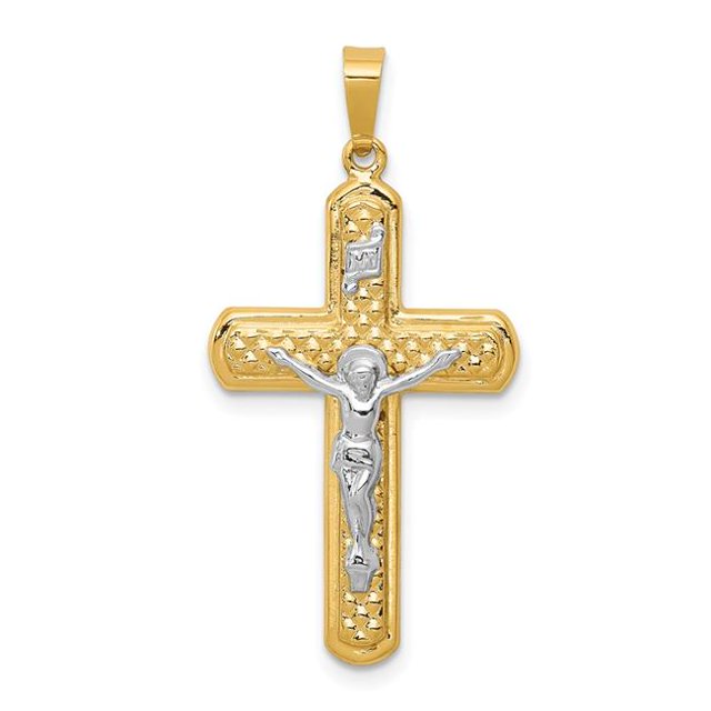 Quality Gold XR1650 14K Two-Tone Polished & Textured Inri Crucifix Pendant