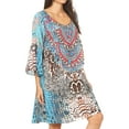 thumbnail image 3 of Sakkas Maris Women's Casual Shift 3/4 Sleeve Short Mini Dress A Line Print Silky - EB251-Blue - One Size Regular, 3 of 5