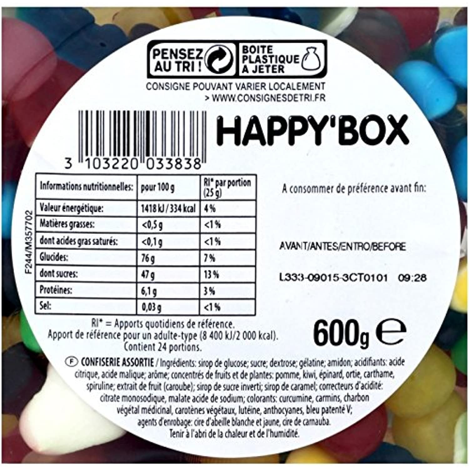 Haribo Happy Box Candy Tub From France 600 Grams 