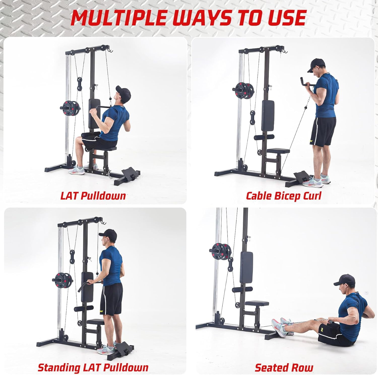 LAT Power Cable Machine,LAT All-in-One Machine with High and Low Pulley Station,LAT Pulldown Machines,Row Cable Machine with Adjustable Leg Support for Home Gym Total Body Training