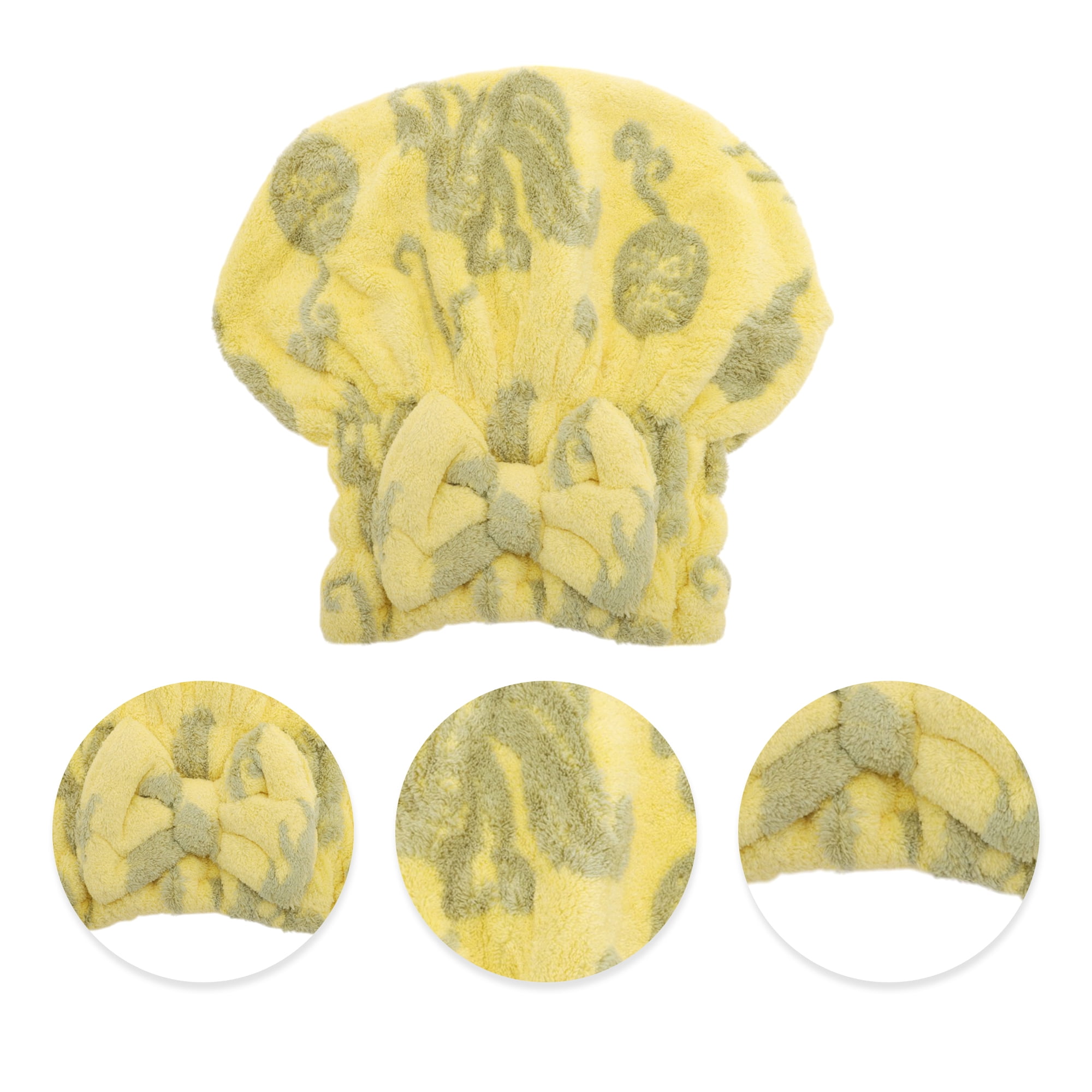 Unique Bargains 1pc Absorbent Bow Print Hair Towel with Bow Design 10.63"x 8.66" Yellow