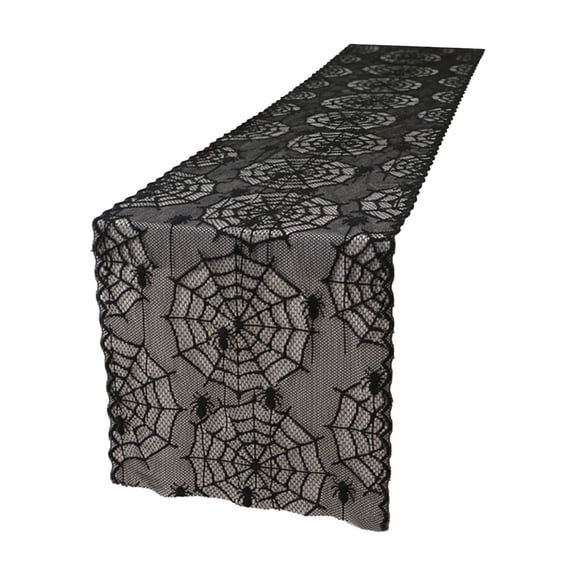 SDJMa Black Lace Spider Web Table Runner, Halloween Table Runner for Party Dinner Table Decor, 11.81X59.06 INCH